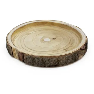 Echtholz Baumscheibe mit gefräster Vertiefung - 28-30 cm - Holzscheibe mit Rinde zum Dekorieren - Tischdeko Tablett Naturholz Scheibe Holzdeko Holzplatte Dekobrett DIY Basteln Brandmalen