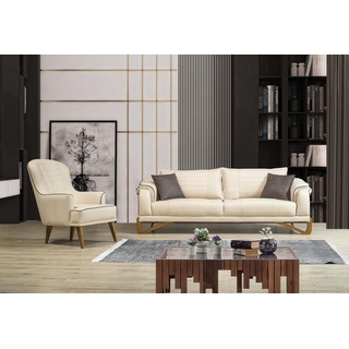 JVmoebel Sofa, Sofagarnitur Set Beige mit Holzgestell 3+1 Sitzer Couchen Garnituren weiß