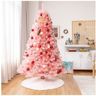 COSTWAY Künstlicher Weihnachtsbaum, mit 1036 Zweigen, rosa Ornamenten rosa