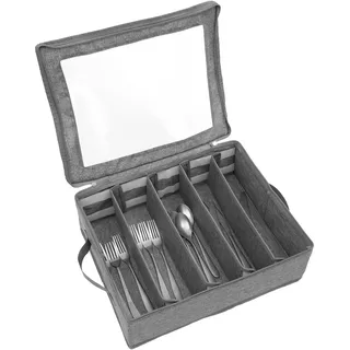 Besteck Aufbewahrungsbox,Besteckkasten mit Transparentem,Besteckbox mit Verstellbaren Trennwände,für Campin Gurlaub Reisen Küche(grau)