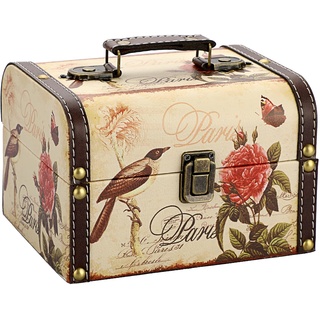 OLegei Schatzkiste Aufbewahrungsbox aus Holz + PU-Leder Schmuckbox Vintage Geschenk zur Aufbewahrung von Schmuck 18 x 14 x 12 cm (Vogelmuster)