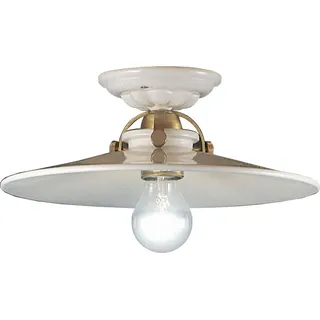 Deckenleuchte Keramik Metall E27 rund Ø 31 cm in Weiß Messing matt Vintage Design Keramiklampe - Bunt
