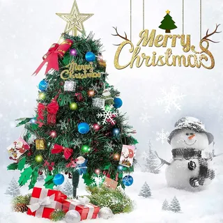 künstlich klein Weihnachtsbaum, 60 cm Mini Weihnachtsbaum, Kleiner Weihnachtsbaum mit Beleuchtung, DIY kreative Miniatur Ornamente Festival Party Weihnachtsbaum Tisch Schreibtischdekoration