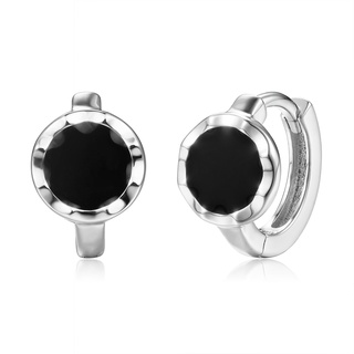 Schöner-SD Paar Creolen Silberohrringe Klappcreolen mit Emaille rund schwarz Kreis, 925 Silber schwarz
