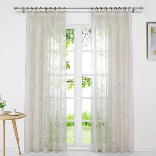 Joyswahl Voile Gardine in Ausbrenner Qualität mit edlem Ranken-Design transparenter Vorhang »Jessica« Unifarbiges Schals Wohnzimmer Fensterschal BxH 140x260cm Sand mit Kräuselband 1 Stück