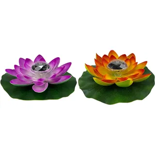 Yeehliny Solar Lotusblüten-Licht - Künstliche Schwimmende Lotusblumen für Pool, Teich Dekoration, Schwimmender Lotus Laterne (Lila+Orange)