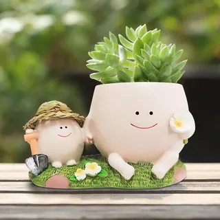 Blumentopf Kopf mit Smiley-Gesicht, Süßer Pflanzkübel, Bunt Blumentöpfe, Blumentopf Klein, Übertopf Bunt, Kräutertopf mit Abflussloch, Pflanzschale Übertopf mit Gesicht, Sukkulentententöpfe (1 Stück)