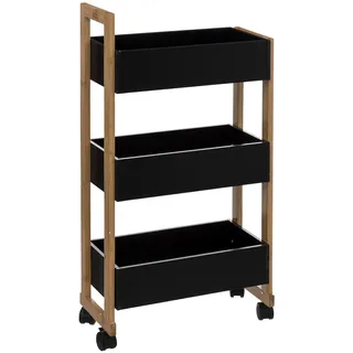 Five – Sideboard 41x20x80,5cm mit 3 Ablagen und Rollen in schwarz,
