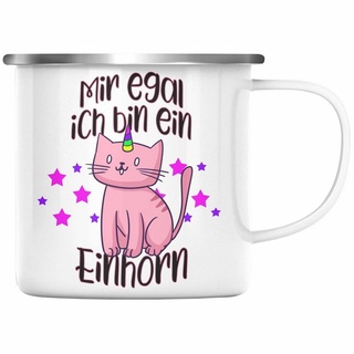 Trendation Thermotasse Trendation - Einhorn Emaille Tasse Lustiger Spruch Frauen Geschenk Freundin - Mir Egal Ich Bin Ein Einhorn - Mädchen Geschenkidee Emaille Tassen KaffeeEmaille Tasse Mädels silberfarben