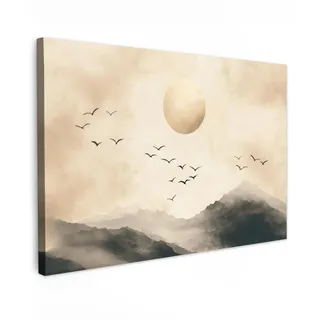 OnlyWow© Gartenbild 90x60 cm Outdoor Leinwand Terrasse Decoration Wanddeko Gartendeko Wetterfest Geschenk Wanddekoration Draußen Landschaft - Japandi - Vogel