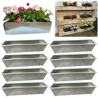 Hossi's Wholesale Blumenkasten 8er Set Zink Paletten Blumenkästen - Einsatz 38cm groß Silber Metall silberfarben