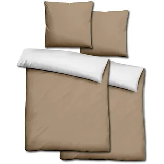 Doppelpack  Sleezzz® Renforcé Wendebettwäsche mocha/weiß 135 x 200 + 80 x 80 cm