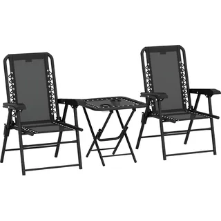 Outsunny Bistro Set 3-teilig aus Stahl Wetterfest Gartenmöbel Set mit klappbar Bistrotisch Becherhalter Gartenstühlen Outdoor Balkonmöbel Set Sitzgruppe Balkonset Gartengarnitur Schwarz   Aosom