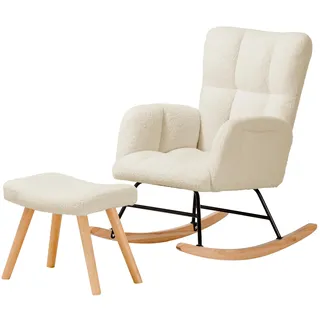 COMHOMA Schaukelstuhl, Relaxsessel mit Armlehnen, Ohrensessel aus Teddy-Plüsch Schaukelsessel, bis 150 kg belastbar, sonnenliege gartenliege für Schlafzimmer, Wohnzimmer, Stilvolles Design Beige