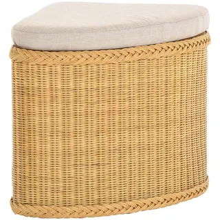 Rattan Wäschekorb Wäschetruhe Sitz gepolstert Honig, Flur-Bank Aufbewahrungsbox mit Deckel Bad-Hocker Sitzhocker Wäschesammler Sitz-Truhe Natur (Honig, Eckform)