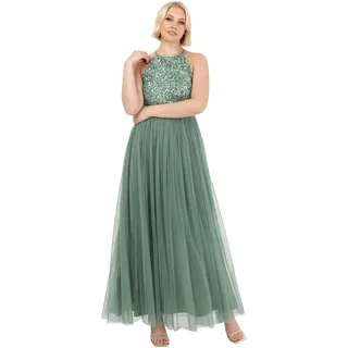 Maya Deluxe Damen Womens Ladies Bridesmaid Maxi Dress Halter Neck Sequin Embellished Prom Graduation Wedding Brautjungfernkleid, Tiefes Minzgrün, 42