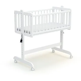 AT4 - Wiege Babybett Beistellbett Holz mit Matratze Essentiel Weiß | 5 in 1 Wiege |MassivHolz | Höhenverstellbar | 80x40cm | Transformierbar und skalierbar