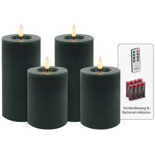LC Home LED-Kerze Candela Lights LED Kerzen 4er Set Winter glatt Echtwachs (4-tlg) grün