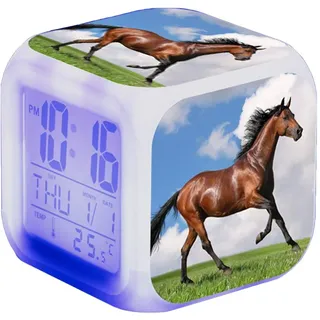 Nicole Knupfer Wecker Pferde Tier Alarm Kinder Beleuchteter LED Night Glowing Wecker mit Licht Aufwachen Geburtstagsgeschenke für Erwachsene (F)