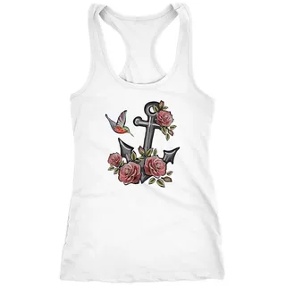 Neverless Tanktop Damen Tank-Top Anker Rosen Patch Tropical Anchor Stick-Optik weiß M