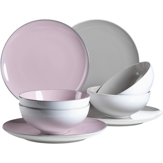 Mäser, Serie Maila, Tafelservice 8-teilig, Keramik Geschirr-Set für 4 Personen, Tellerset in rosa und grau