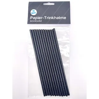 DH-Konzept 12 Papier-Trinkhalme * SCHWARZ * für Party und Geburtstag | Schwarze Strohhalme Straws Kindergeburtstag Kinder Deko Black
