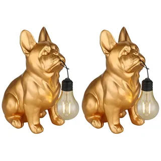 GLOBO LIGHTING LED Solarleuchte 2er Set Hundelampen Gold, Höhe 24,5cm, LED fest integriert, warmweiß, Ausgefallene Solarlicht-er für den Garten & Balkon Bulldoggen Gold goldfarben