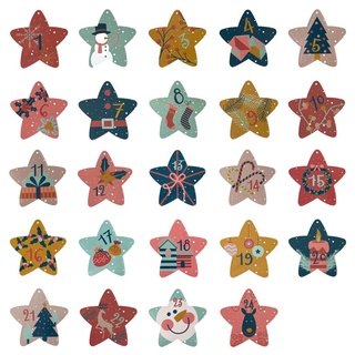Oblique Unique 24 Adventskalender Stern Sticker Zahlen Aufkleber mit Kinder Motiven Weihnachten Basteln Weihnachtsdeko