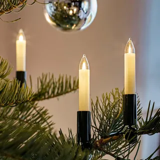 hellum Lichterkette Weihnachtsbaum LED Filament, Made in Germany, Christbaumbeleuchtung mit Clip, 15 Lichter, beleuchtete Länge 9,80 m, Kabel grün, warmweiß, für Innen, teilbarer Stecker <59lm 802078