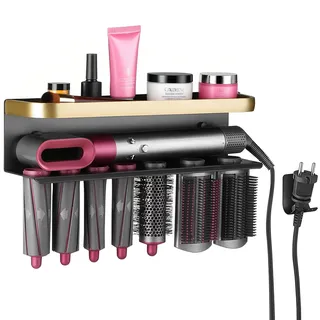 Rodison Föhnhalter Wand für Dyson Airwrap - Aerospace Aluminium Fönhalterung Wandhalterung, Föhn und Glätteisen Halterung für Haus Bad Veranstalter, Schwarz + Gold