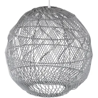 Decorasian Boho Lampenschirm aus Rattan – Korb Lampenschirm für Hängelampe mit E27 Lampenfassung – Rattan Pendelleuchte - grau