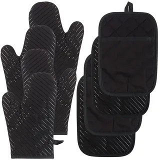 8er-Set Silikon-Anti-Rutsch-Ofenhandschuhe & XL-Topflappen, bis 240 °C