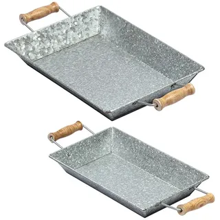 Marrakesch Orient & Mediterran Interior Dekotablett 2er Set Vintage Tablett aus Metall 42 cm & 38 cm Groß Torgo (2 St), Handarbeit silberfarben