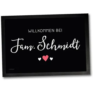 Fußmatte Türmatte personalisiert Familie Paare Familien Wunschname Eingang | Personalisierbare Fußmatte mit Familie Paare Familien Motiv für Haustür Flur Wohnung Balkon Terrasse Familie 60 x 40 cm