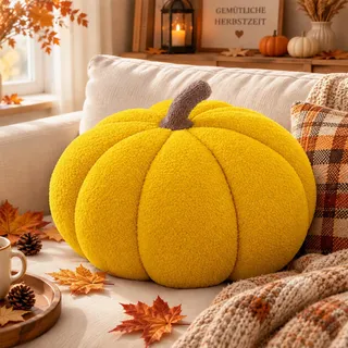 SOETDERT Kürbis Kissen, 3D Plüsch Kissen Herbstdeko Innen Dekokissen, 20 cm | Kissen Kürbis Dekokissen, Pumpkin Pillow, Aesthetic Kürbiskissen für Thanksgiving Halloween Deko Sofa Couch Schlafzimmer