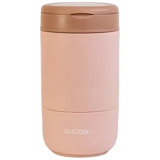 Intirilife Lunchbox, Edelstahl, (Set, 3-tlg., 1x Löffel, 1x Thermo Behälter, 1x Deckel), Müsli Becher Lunch Thermobehälter 2 abgetrennte Fächer Deckel Löffel rosa