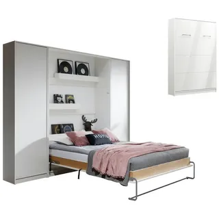 QMM TraumMöbel Schrankbett, Weiß Hochglanz, Holzwerkstoff, 140x200 cm, Schlafzimmer, Betten, Klappbetten