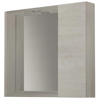 Mama Store Badspiegel mit Behälterfach und LED-Licht-Ulme Weiß, Holz, L.60 cm X P. 16 cm X H.60 cm
