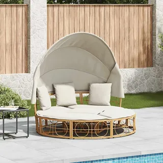 KKHOMEI Sonneninsel mit Dach- Poly Rattan Lounge - Liegeinsel Outdoor - Sonneninsel Outdoor Wetterfest - Couchliege Garten - Sunbed - Creme