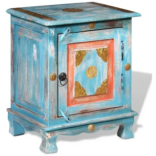 furnicato Nachttisch Vollholz Blau 40x30x50 cm im indischen Vintage-Design (1-St), Beistelltisch mit Messingbeschlägen, Fach mit Tür und Riegelverschluss blau