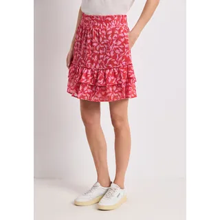 Minirock STREET ONE, Damen, Gr. 38, rosa (salsa rot), Stoff, 100% Polyester, geblümt, comfort fit knielang, Röcke Minirock, mit Volants