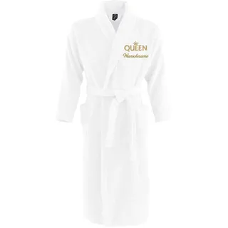 Nashville print factory Sol ́s Bademantel Palace Morgenmantel bestickt mit Wunschname und Motiv/KING/QUEEN/Krone Gold Partner-Look Sauna Bad Name (L/XL, QUEEN + Name) - L-XL