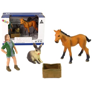 LEAN Toys Spielfigur Figurenset Spielzeug Hartgummi Set Pferd Tierarzt Hase Kiste Figuren