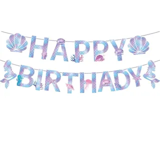 Happy Birthday Banner,Meerjungfrau Geburtstags-Banner Girlande Geburtstag Bunt für Erwachsene und Kinder Geburtstag Party Dekoration