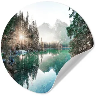 MuchoWow Wandsticker Natur - Bäume - Berge - See (1 St), Wanddeko Wohnzimmer Schlafzimmer Wandverkleidung, 50x50 cm bunt 50 cm x 50 cm x 0.1 cm