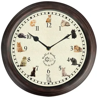 Esschert Design Wanduhr mit Katzengeräuschen