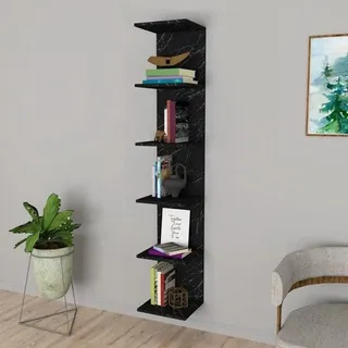 Famanu Wandregal mit 6 Regalen - modernes Aufbewahrungsregal 180x35x30 cm in Marmoroptik Schwarz
