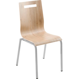 Stapelstuhl MAYER SITZMÖBEL "myLIFE" Stühle Gr. B/H/T: 53 cm x 87 cm x 55 cm, 1 St., Gestell Perlsilber, Rechteckrohr-Sitz-/Rückenformschale aus durchgehendem Schichtholz mit Davos-Eiche-Laminat-stapelbar (ma x . 5 Stühle) + Stahl, braun (davos, eiche, perlsilber) Stapelstühle