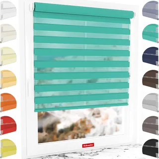 Schuette® Rollo ohne Bohren & mit Bohren 2in1 ● Tag & Nacht Doppelrollo Kollektion: Sea Eye (Türkis) ● 70 x 130 cm (Breite x Höhe) ● Suprafix Klemmrollo = Klemmfix 2.0 ● 60s Montage mit Video