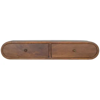 Artisan Furniture Wandkonsole, Braun, Holz, Echtholz,Mangoholz, Holz Optik, 2 Schubladen, Oval, 80x15x32 cm, FSC 100%, Handmade in India, Wohnzimmer, Regale, Wandregale